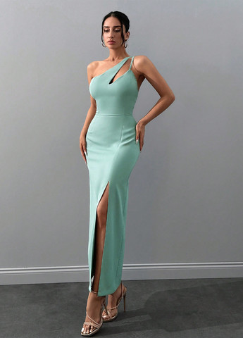 М'ятна вечірня сукня на одне плече, силуетна SHEIN однотонна