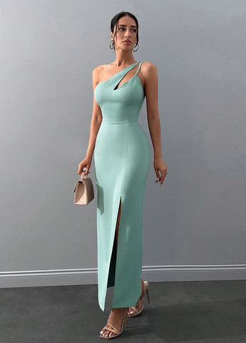 М'ятна вечірня сукня на одне плече, силуетна SHEIN однотонна