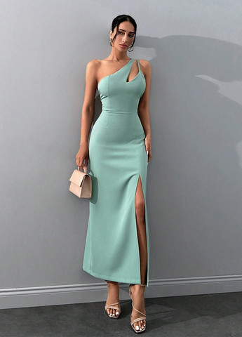 М'ятна вечірня сукня на одне плече, силуетна SHEIN однотонна