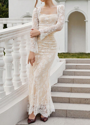 Молочна святковий, вечірня сукня силуетна SHEIN однотонна