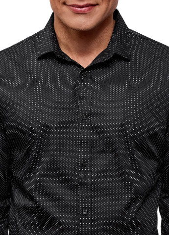 Черная классическая рубашка в горошек Oodji с длинным рукавом