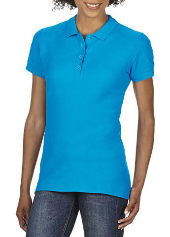 Голубой женская футболка-поло Gildan однотонная