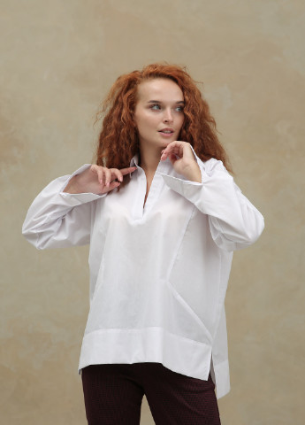 Белая демисезонная дизайнерская рубашка - туника геометрического кроя INNOE Белая блуза