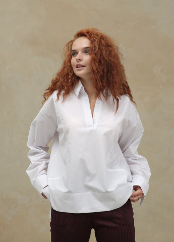 Біла демісезонна дизайнерська сорочка - туніка геометричного крою INNOE Белая блуза