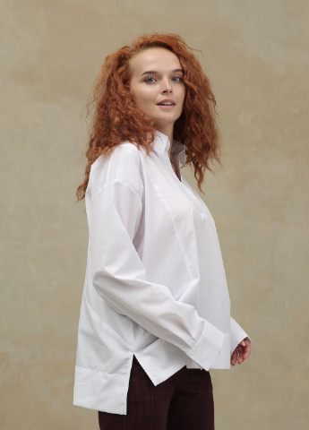 Белая демисезонная дизайнерская рубашка - туника геометрического кроя INNOE Белая блуза