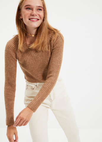 Светло-коричневый демисезонный пуловер пуловер Trendyol