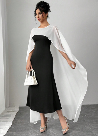 Чорно-білий вечірня, кежуал сукня сукня-кейп SHEIN колор блок