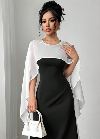 Чорно-білий вечірня, кежуал сукня сукня-кейп SHEIN колор блок