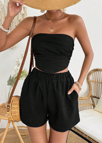 Чорний літній комплект (майка, шорти) SHEIN