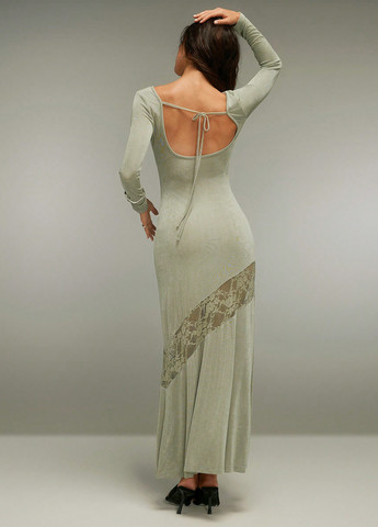 Сіро-зелена святковий, кежуал сукня з відкритою спиною SHEIN однотонна