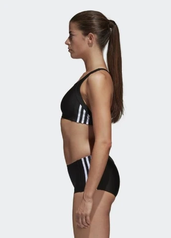 Черно-белые купальные трусики-плавки в полоску adidas