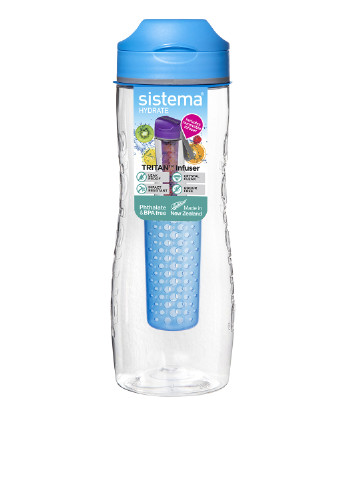 Бутылка для воды с диффузором 0,8 л Sistema однотонная синяя