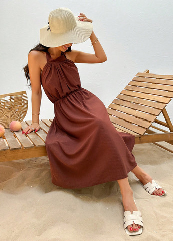 Коричнева кежуал сукня з відкритими плечима, з відкритою спиною SHEIN однотонна