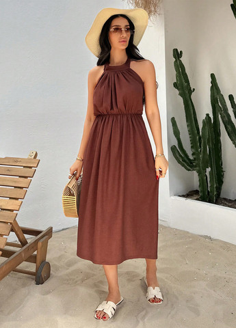 Коричнева кежуал сукня з відкритими плечима, з відкритою спиною SHEIN однотонна