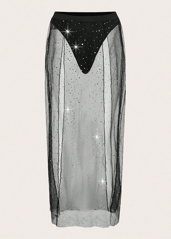 Черная вечерний однотонная юбка SHEIN