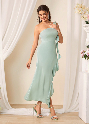 М'ятна кежуал, вечірня сукня з відкритими плечима SHEIN однотонна