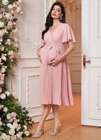 Пудрова кежуал плаття для вагітних на запах SHEIN однотонна