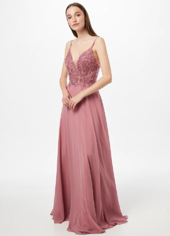Пудровое вечернее платье с открытой спиной Luxuar однотонное