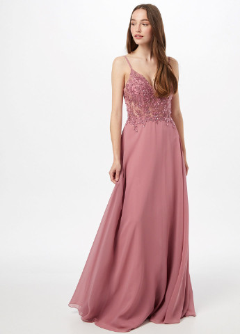 Пудровое вечернее платье с открытой спиной Luxuar однотонное