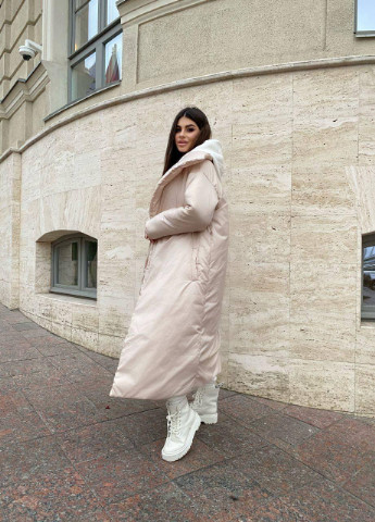 Бежевая зимняя женская тёплая куртка одеяло длинная бежевая one size удлиненный пуховик осенний зимний демисезонний No Brand