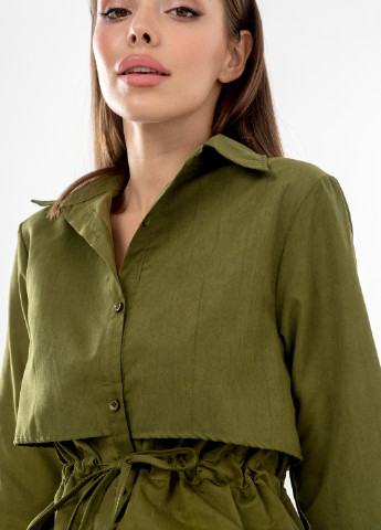 Оливковое (хаки) кэжуал платье рубашка Icon однотонное