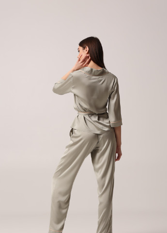 Оливковая всесезон пижамный костюм (жакет+брюки) эко-шелк оливка Kaiza