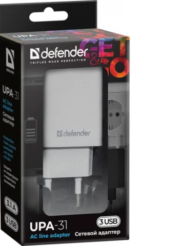 Зарядний пристрій UPA-31 white, 3xUSB, 5V / 3.1A (83587) Defender (216637431)