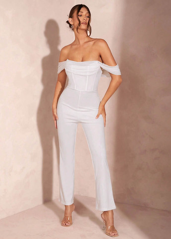 Комбинезон SHEIN комбинезон-брюки однотонный белый кэжуал полиэстер