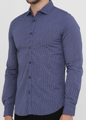 Темно-синяя классическая рубашка с геометрическим узором Sisley