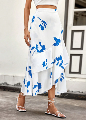 Разноцветная кэжуал цветочной расцветки юбка SHEIN а-силуэта (трапеция)