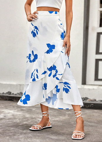 Разноцветная кэжуал цветочной расцветки юбка SHEIN а-силуэта (трапеция)