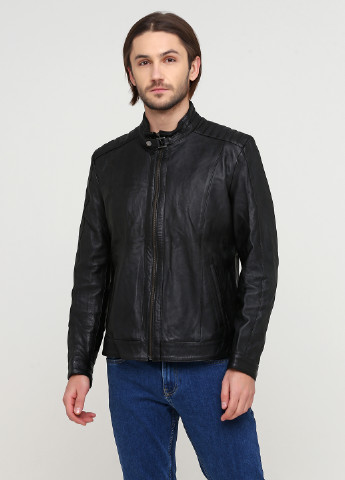 Чорна демісезонна куртка шкіряна Giorgio di Mare