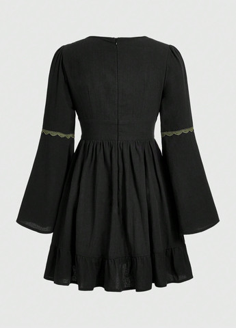 Чорна кежуал сукня кльош Romwe однотонна