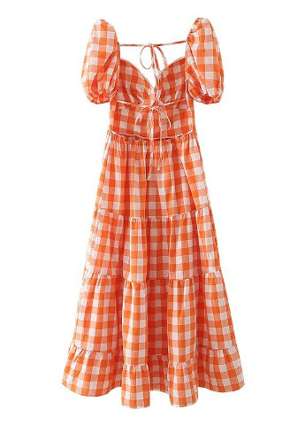 Оранжевое кэжуал платье женское в клетку bright orange Berni Fashion в клетку