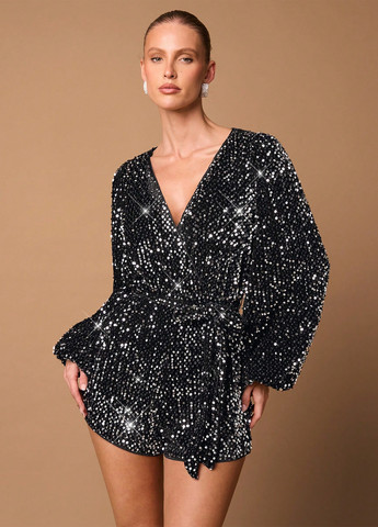 Комбінезон SHEIN комбінезон-шорти однотонний чорний коктейльний, вечірній поліестер