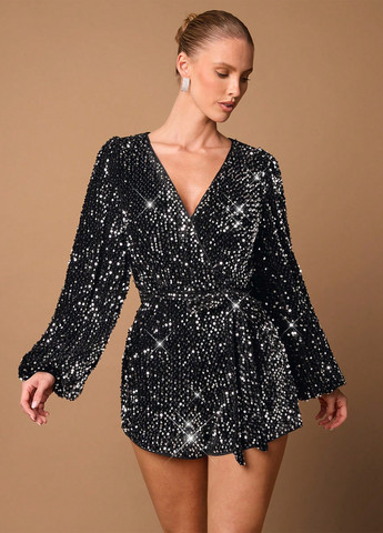 Комбінезон SHEIN комбінезон-шорти однотонний чорний коктейльний, вечірній поліестер