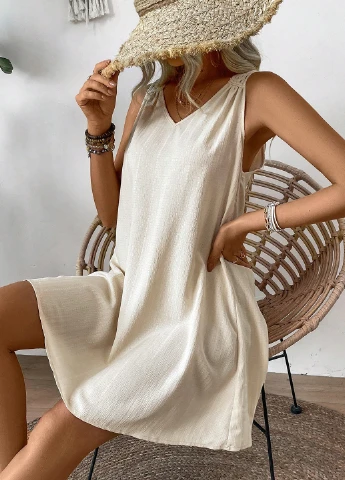 Кремовое кэжуал платье а-силуэт SHEIN однотонное
