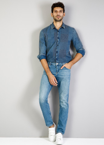 Темно-синяя джинсовая рубашка однотонная Colin's с длинным рукавом