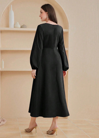 Черное праздничный, кэжуал платье клеш SHEIN однотонное