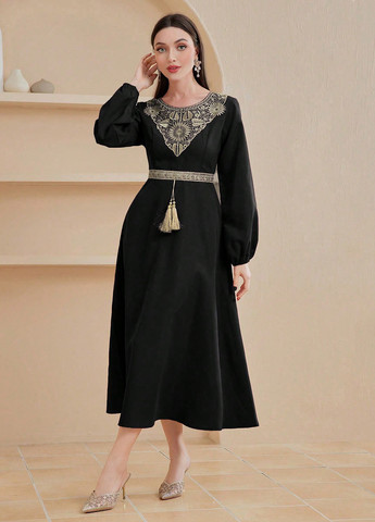 Черное праздничный, кэжуал платье клеш SHEIN однотонное