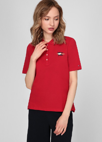 Красная женская футболка-поло Tommy Hilfiger с логотипом