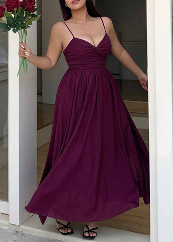 Темно-фиолетовое вечернее платье а-силуэт, с открытой спиной SHEIN однотонное