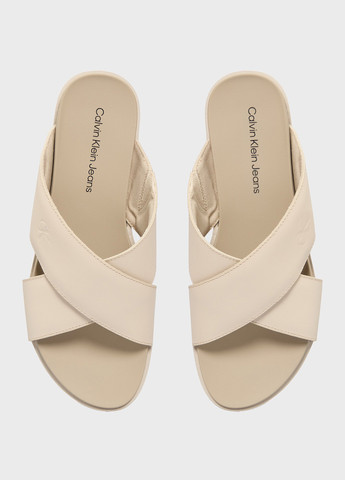 Светло-бежевые шлепанцы Calvin Klein Jeans с тиснением, с логотипом
