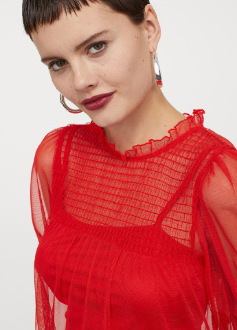 Червона кежуал сукня з підібраним рукавом H&M однотонна