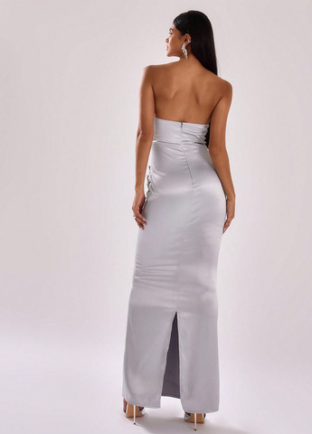 Светло-серое вечернее платье с открытыми плечами, годе SHEIN однотонное
