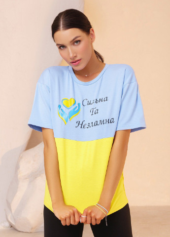 Сине-желтая всесезон футболка женская с коротким рукавом ISSA PLUS 13404