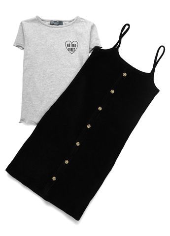 Чорний демісезонний комплект (футболка, сарафан) Primark