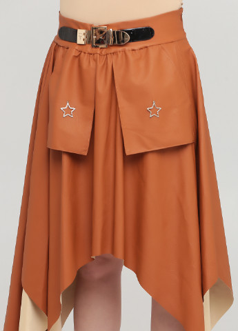 Терракотовая кэжуал однотонная юбка PAPARAZZI FASHION а-силуэта (трапеция)