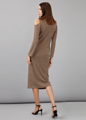 Светло-коричневое кэжуал лонгслив платье-водолазка, с открытыми плечами DeFacto