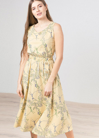 Светло-желтое кэжуал платье клеш MR520 с цветочным принтом